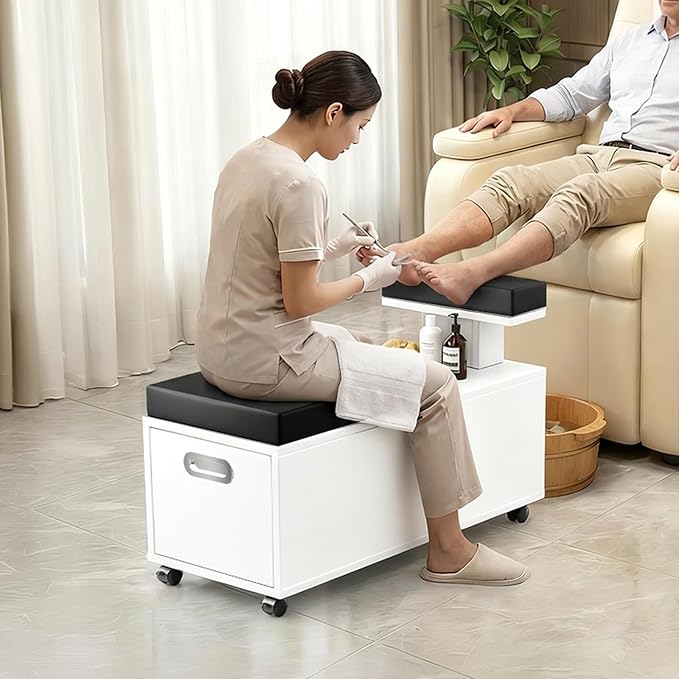 OmySalon Pedicure Cart, Foot Bath Trolley with Storage Drawer & Foot Rest, Pedicure Chair Stool for Esthetician Manicure & Foot Massage, Beauty Spa Salon with Locking Wheels, White