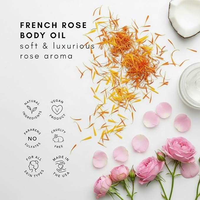 Olivia Care Body Oil - Natural Perfume Oil For Women | Hydrating & Moisturizing After Bath Oil - Infused with VITAMIN E, K & Omega Fatty Acids - Reduce Dry Skin (French Rose)