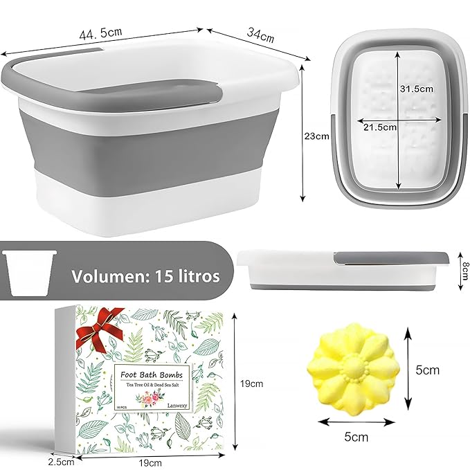Lanwexy Foot Soaking Tub,Collapsible Bucket,Foot Spa,Foot Bath 16 Pack Foot Soak with Bath Salt and Tea Tree Oil.Foot Bath Soak Tub,Foot Balls for Foot Callus, Dry Cracked, Stubborn Foot Odor Scent.