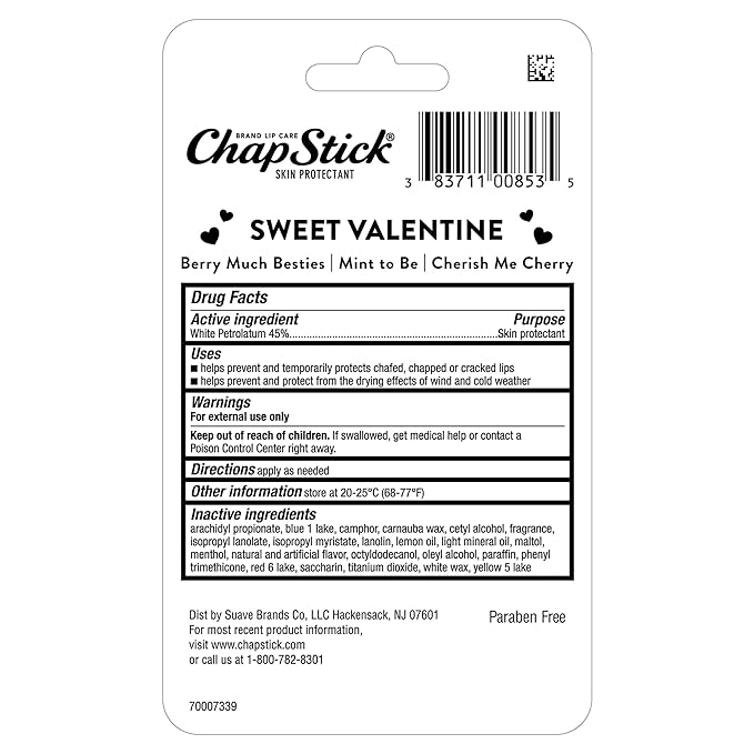 ChapStick Sweet Valentine Gift Lip Balm, Hydrating & Moisturizing Lip Care For Dry, Chapped Lips, Limited Edition Flavors, 3 Pack Variety, 0.15 OZ EA