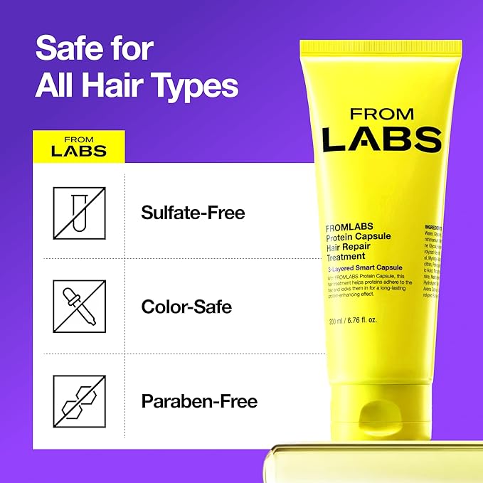 FROMLABS Protein Capsule Hair Repair Treatment, 3-Minute Keratin Hair Mask & Deep Conditioner for Damaged, Repair & Strengthen, Instant Detangling, Anti-Frizz, Low-pH, Fine-Hair Safe, 6.76 fl oz