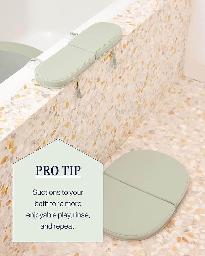 Lalo Knee & Elbow Saver - Foldable Padded Cushions for Bathtime, Quick-Dry, Suction Cups for Stability, Bath Kneeler Rest Set 17 x 11.5 in Knee Pad & 16 x 4.5 in Elbow Pad - Heather Grey