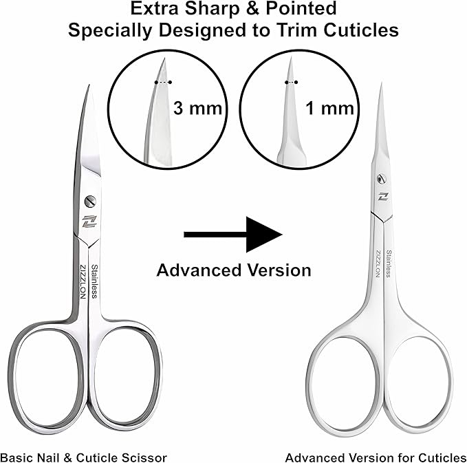 Cuticle Scissors Extra Fine Curved Blade, Extra Slim Scissors for Cuticles Care Professional Manicure Scissors with Precise Pointed Tip Grooming Blades, Eyebrow, Eyelash, and Dry Skin