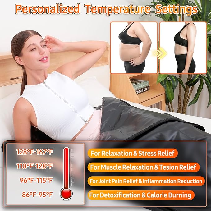 Infrared Sauna Blanket for Home: Large Portable Design for Full Body Detox & Relaxation - Far Infrared Heating Adjustable 86-167℉ & 30-60 Min Timer 71 x 35.5Inch Skin-Friendly PVC Leather