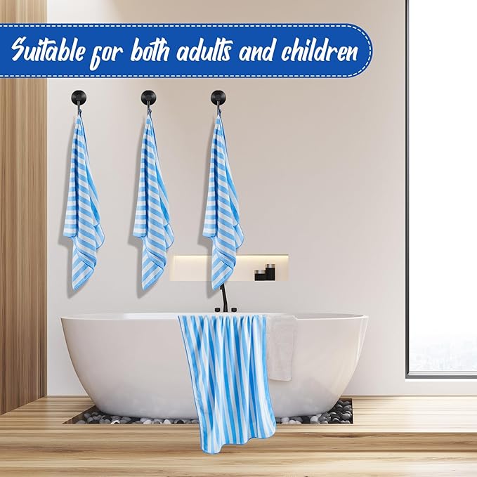 SmoothNovelty 16 Pack Microfiber Bath Towels Bulk 27'' x 60'' Oversized Size Bath Towel Highly Absorbent Extra Large Soft Drying for Beach Shower Summer Salon Sport Gym Party (Stripes,Light Blue)