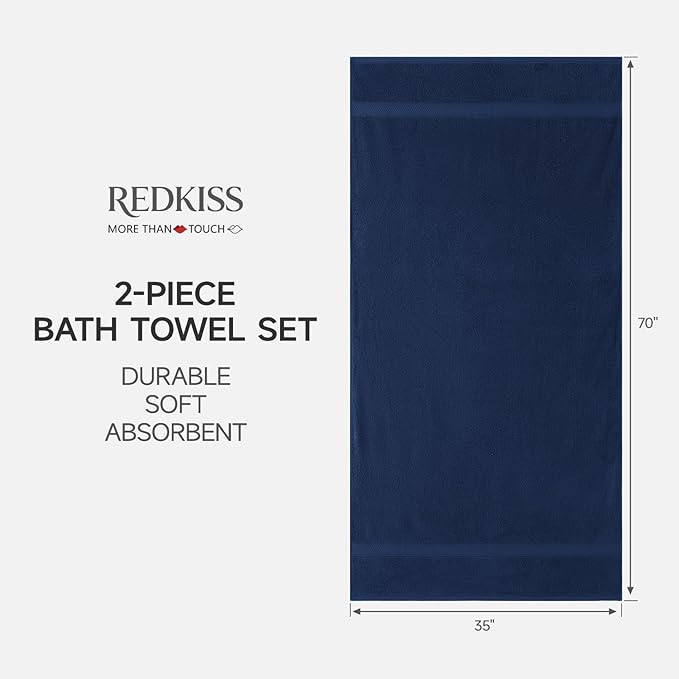 REDKISS 2 Pack 70"x35" Extra Large Bath Sheets for Bathroom - 100% Cotton Soft Fluffy Quick Dry Lightweight Towels for Tall or Curvy Adults, Full Body Coverage Shower, Pool, Yoga Travel, Blue