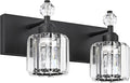 PRESDE 2-Light Crystal Bathroom Lights Fixtures Modern Matte Black Wall Lighting Over Mirror