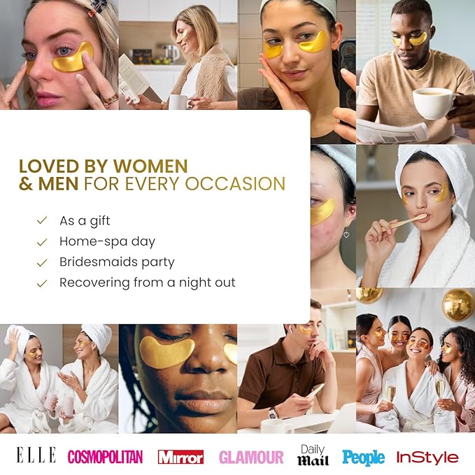 PLANTIFIQUE 24K Gold Under Eye Patches 5 Pairs - Dermatologist Tested - Hydrating Eye Masks Skincare with Collagen, Hyaluronic Acid for Dark Circles & Puffiness