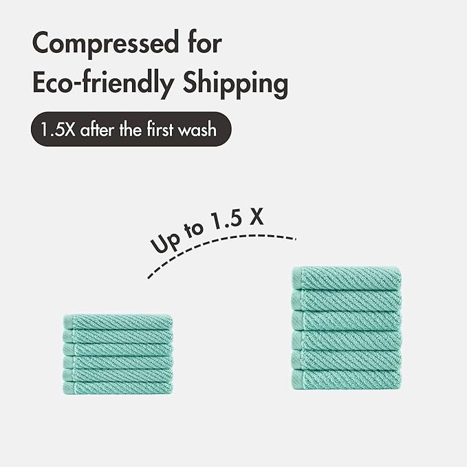 Madison Park 6-Piece Towel Washcloths Set for Bathroom 13" x 13" Diagonal Ribbed, Turquoise - 100% Cotton Soft Quick Dry & Absorbent Gift | Zero Twist, 500 GSM, Oeko-TEX, Hotel Quality