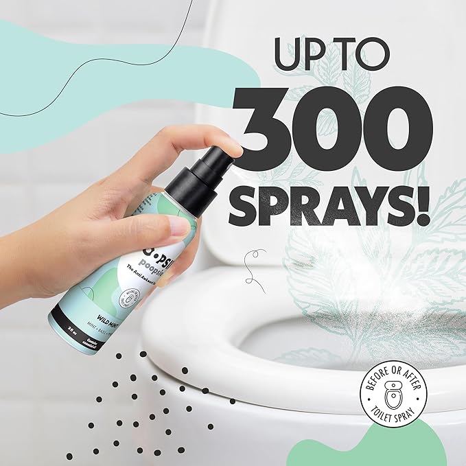 Oopsie Poopsie Toilet Spray – Before & After You Go Bathroom Odor Eliminator & Neutralizer Spray, Travel Size with Essential Oils, TSA Approved – Wild Mint 2 Pack – 2 Oz.
