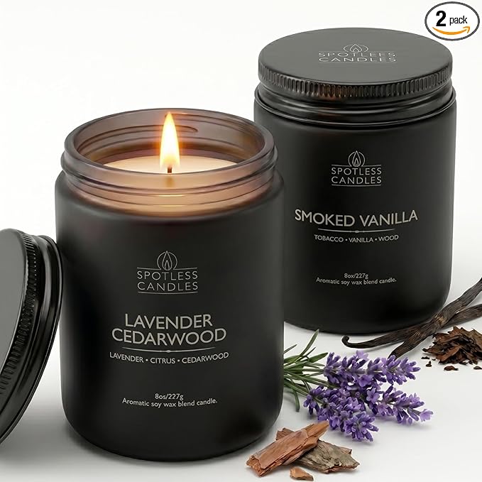 Mens Candle 2 x 8oz Pack Smoked Vanilla and Lavender Cedarwood Scents