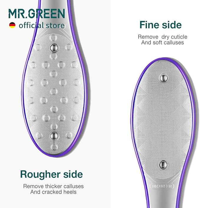 MR.GREEN Foot File Double Sided Pedicure Foot Care Tools Professional Callus Remover Foot Rasp Stainless Steel Foot Scrubber for Feet (Purple)