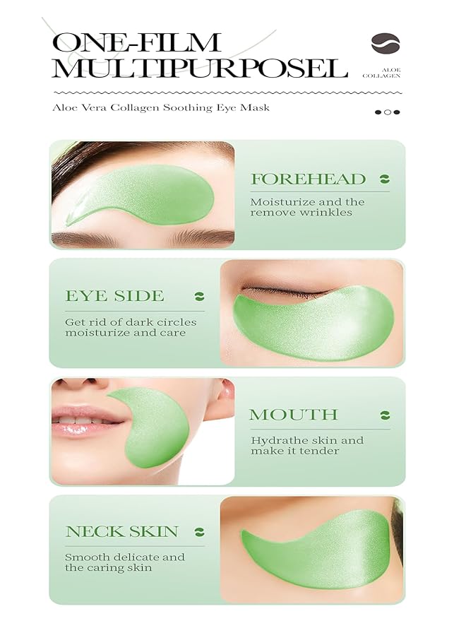 Aloe Vera Under Eye Masks, 60 PCS, Eye Bags, Puffy Eyes and Dark Circles Treatments, Reduce Wrinkles & Fine Lines Undereye Patches, Smooth, Firming, Moisturizing Eye Skin for Men&women Gift