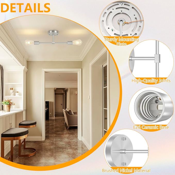 FadimiKoo 2-Light Brushed Nickel Vanity Lights for Bathroom, Silver Bathroom Lighting Fixtures Over Mirror, Modern Indoor Wall Sconce Lighting for Bedroom Living Room Kitchen (1 Pack)
