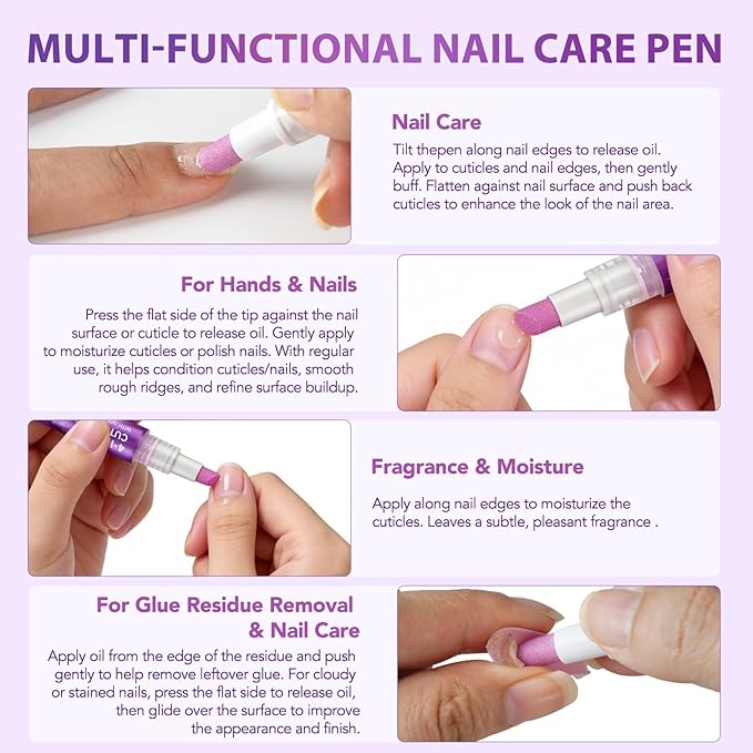 4-in-1 Cuticle Oil Pen for Nails, Nail Cuticle Polishing & Remover Tool with Quartz Cuticle Pusher and Nail Buffer, Nourishing Cuticle Care for Hangnails & Dry Cuticles, Portable Manicure Pen