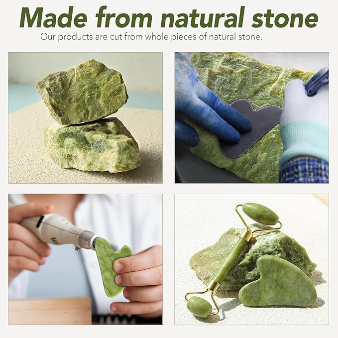 huefull Genuine Jade Roller & Gua Sha Set for Face, Cooling & Firming Effect, Sculpting Tool for Jawline & Skin Care, Self-Care Gifts for Women & Men