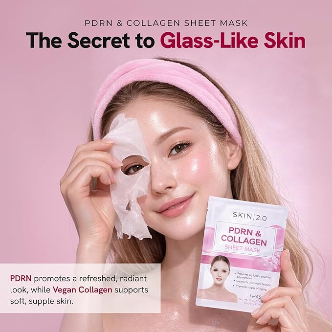 Skin 2.0 Salmon DNA PDRN Face Mask with Collagen – Dermatologist Tested, Anti Aging, Korean Skin Care – Deep Hydration, Firming & Plumping, Supports Barrier Repair – Vegan, Clean Beauty – 5 Count