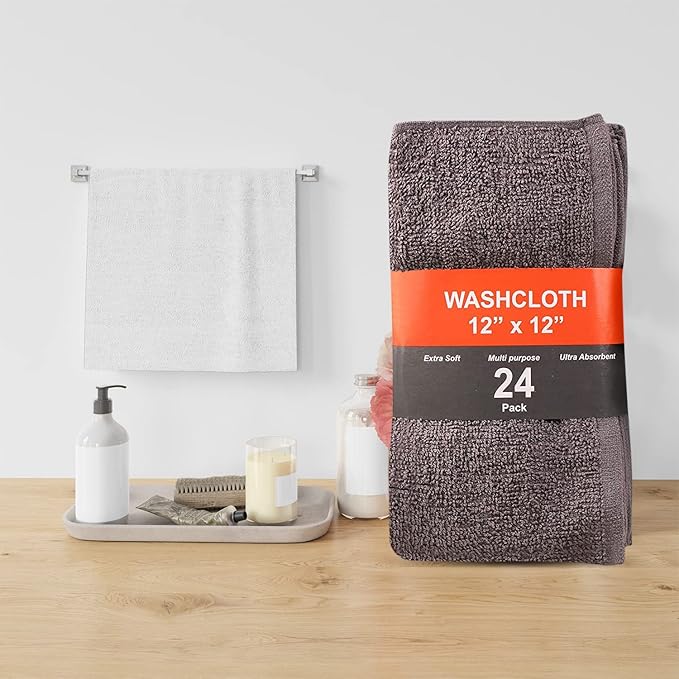 KAHAF COLLECTION 24 Pack Wash Cloths | Multicolour 100% Cotton Extra Absorbent Face Towels | Soft, Quick Dry Washcloths for Bathroom, Spa, Gym, Baby & Travel (24 Packs (12x12))