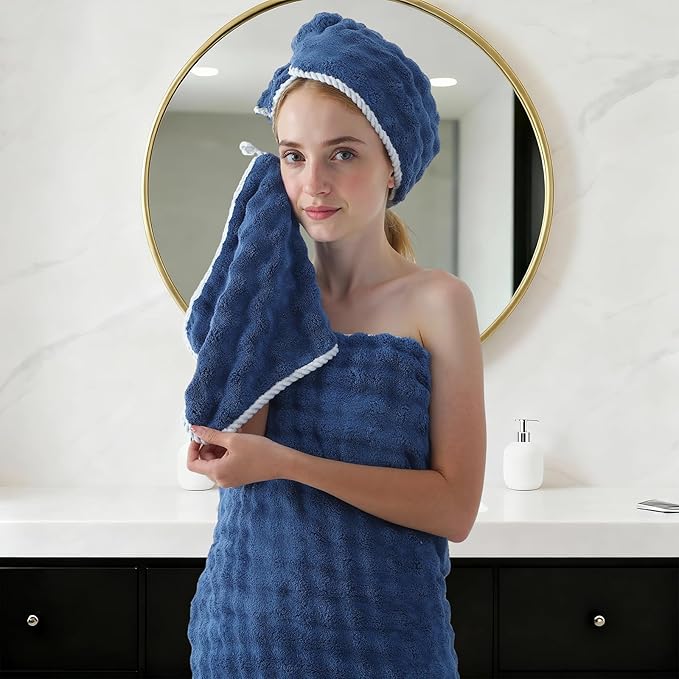 REDKISS 8-Piece Soft Bath Towel Sets, Extra Large 2 Bath Sheet (35×70 in), 2 Hand Towel, 4 Washcloth, Microfiber Quick Dry & Absorbent, Blue Towels for Bathroom