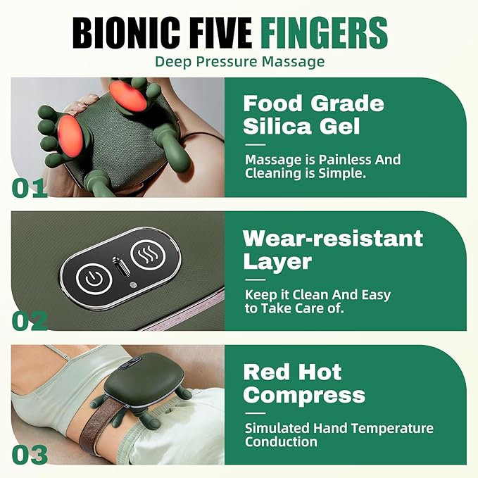 Shoulder & Neck Massager with Heat, 4D Kneading Neck Massager with Bionic Finger Design, Deep Tissue Massage to Relieve Muscle Tension, Home & Office Use (Green)