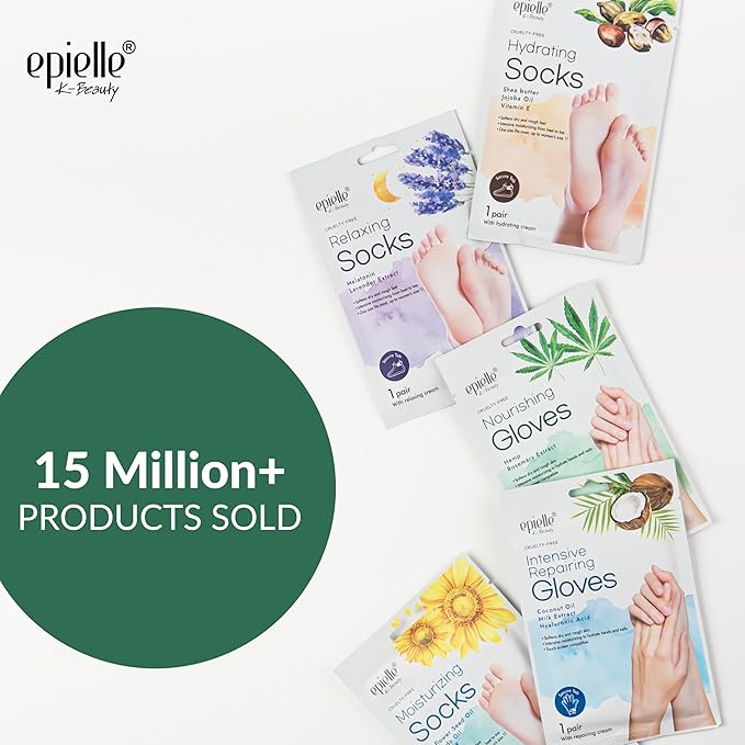 Epielle Nourishing Hand Mask 6 Pairs, Repair and Soften with Hemp & Rosemary Extract, Deep Moisturizing Gloves for Dry, Cracked Hands, Self Care Gifts for Women, Spa Kit, Mothers Day Gifts