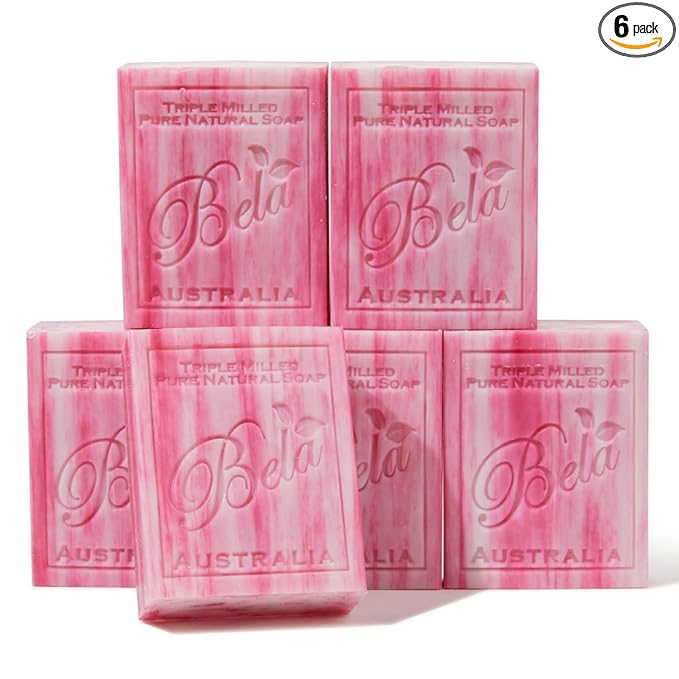 BELA Evening Jasmine Soap 3.3 OZ Pack of 6, Long Lasting French Triple Milled Bar Soap with Organic Shea Butter, Hand, Face and Body Wash Bar, Made in Australia
