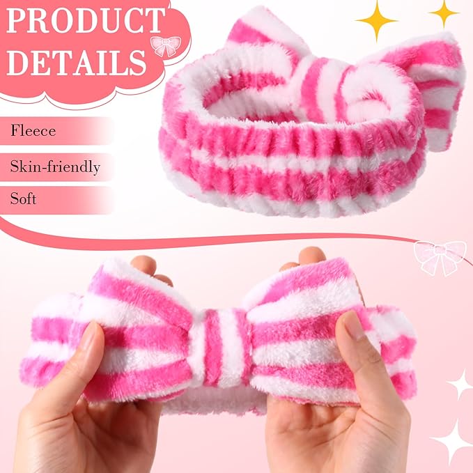 WILLBOND 24 Pieces Spa Headband Bulk Skincare Headbands Face Wash Makeup Hairband Bow Facial Washing Face Head Wraps Adjustable Soft Flannel Towel for Women Shower (Cute)