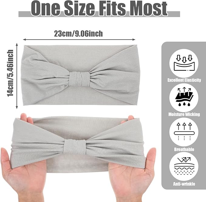 2 Pack Women Cotton Stretch Headband, Soft Breathable Hijab Cap, Wide Elastic Non-Slip Sweat Wicking Hair Band for Makeup Spa Sport Workout Running Daily Wear