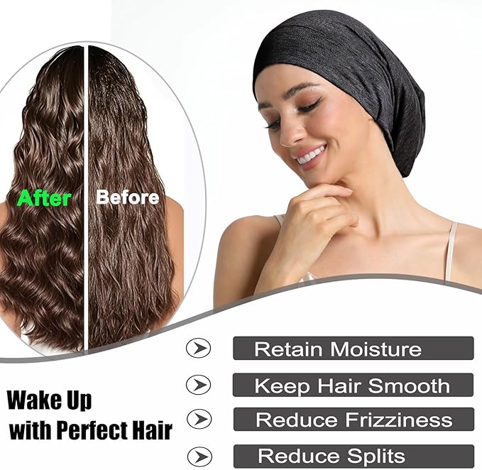 Satin Bonnet for Sleeping Night Cap, Adjustable Satin Lined Silk Bonnets Sleep Cap for Curly Hair Braids Beanie Black Women
