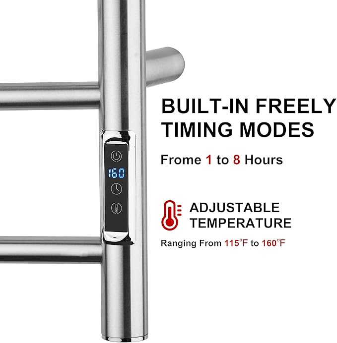 Heated Towel Racks for Bathroom, Wall Mounted Electric Towel Warmer Racks with Timer & Temperature Control, 10 Bar Stainless Steel Towel Heater for Bathroom, Brushed Silver, Plug-in