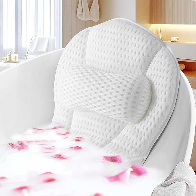 SQLHM Bath Pillows for Tub,Luxury Bath Pillow for Neck and Back Support-with Comfortable Breathable Cotton 6 Non-Slip Suction (Extra Thick Style)