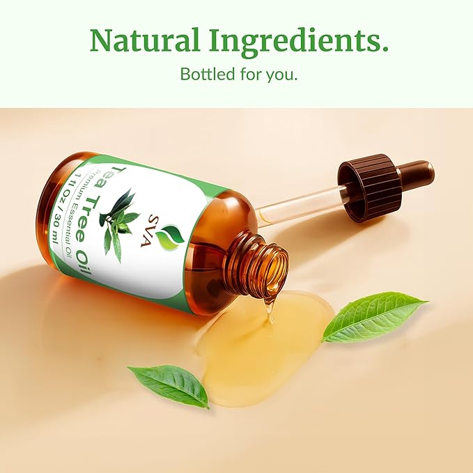 SVA Tea Tree Essential Oil – 1 Fl Oz – 100% Natural Tea Tree Oil - for Diffuser, Hair Care, Face, Skin Care, Aromatherapy, Scalp and Body Massage, Soap and Candle Making – with Dropper