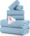 CASA COPENHAGEN Popcorn 6Pcs 100% Egyptian Cotton Large Designer Towels Gift Set- Dusty Blue, 600GSM, 2Bath 2Hand 2Washcloths, Bath Towels for Bathroom Set for Women & Men