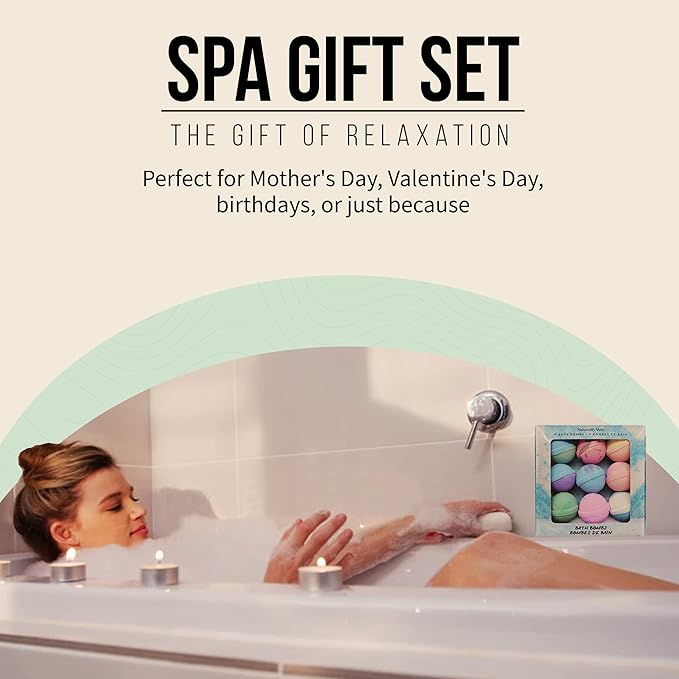 Bath Bomb Set, Handmade, Non-Staining, Sulfate-Free, Natural Luxury Bath Fizzies, Aromatherapy Spa Gift Set, Assorted Scents, 9-Pack