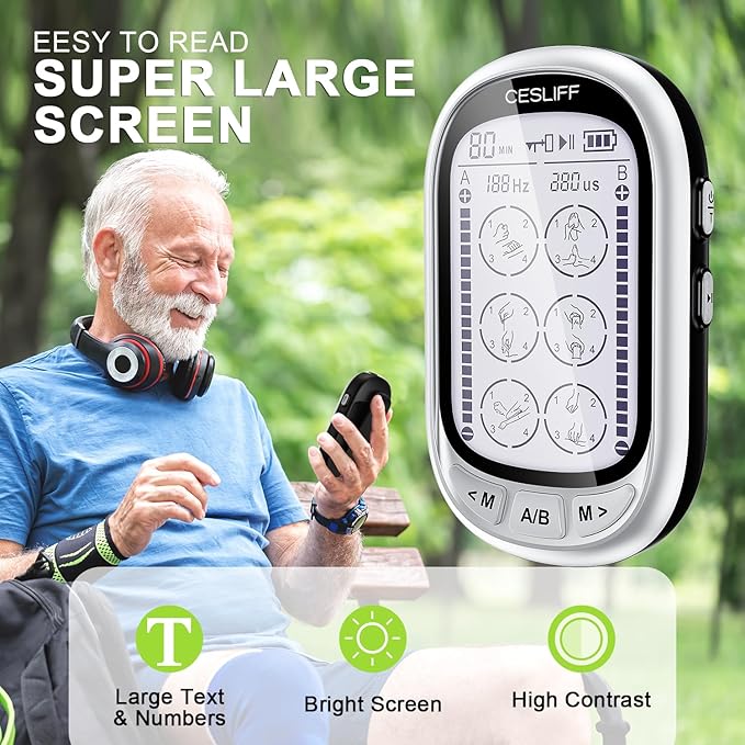 CESLIFF Dual Channel TENS EMS Unit Large Screen 24 Modes 36 Levels Intensity Muscle Stimulator, Rechargeable Electric Pulse Massager TENS Machine for Lower Back Neck Shoulder Pain Relief with 10 Pads