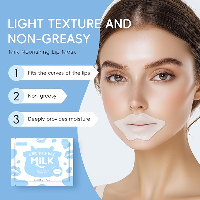 AKARY Milk Hydrating Lip Mask Gels with Hyaluronic Acid, Shea Butter & Vitamin E – Ultra Moisturizing, Soften Cuticle, Keep Plump Lip Patches for Dry Lips, Hydration & Repair, Day & Night Use (10)