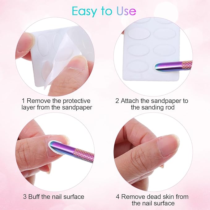 Dual Ended Nail Cuticle Pusher, 100/180 Grit Sandpaper Sheets Cuticle File Stainless Steel Nail Pusher Russian Prep Nails Pushers Self-Adhesive Sandpaper for Manicure Pedicure Nails Art Care Tools