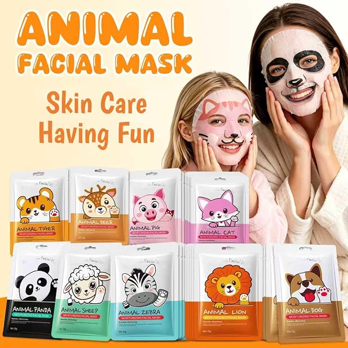 9 Packs Animal Character Facial Masks, Deep Hyrating Spa Masks for All Skin Types, Gift for Kids' Birthady Party, Enjoy Skincare Life, Girl's Night