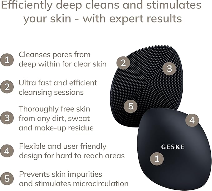 GESKE SmartAppGuided™ Facial Brush | 4 in 1 | Professional Facial Cleansing Brush | Skin Cleansing Silicone Facial Brush | Routine Skincare | Gentle Cleansing | Facial Cleanser