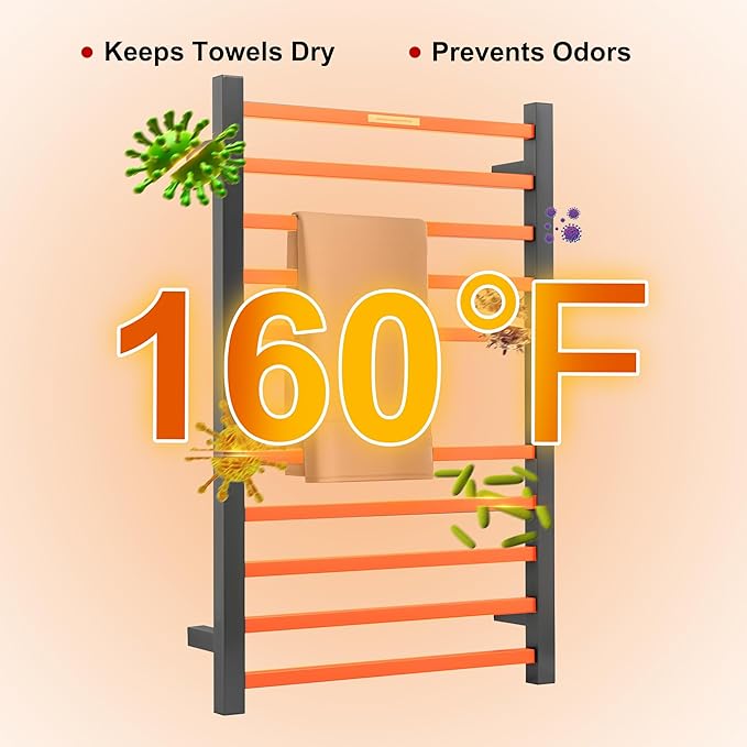 Heated Towel Racks for Bathroom, Wall Mounted Electric Towel Warmer Racks with Timer & Temperature Control, 10 Bar Stainless Steel Towel Heater for Bathroom, Gunmetal Grey, Plug-in