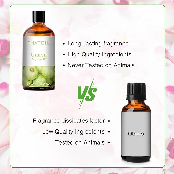 PHATOIL 3.38FL.OZ Guava Fragrance Oils for Aromatherapy, Essential Oils for Diffusers for Home, Perfect for Diffuser, Yoga, Skin Care, DIY Candle and Soap Making - 100ml