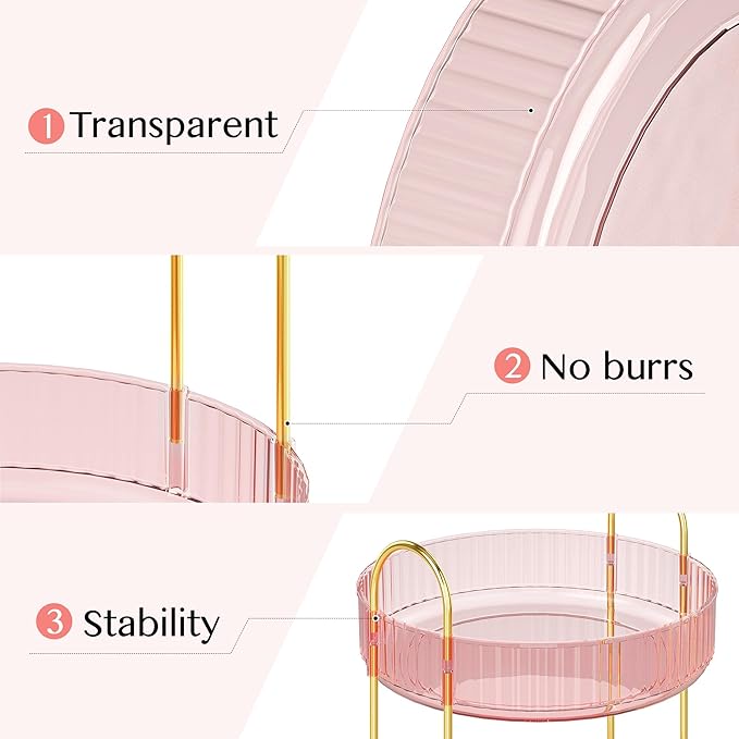 Rotating Makeup Organizer Countertop,Skincare Organizers,Spinning Perfume Tray Stand,Makeup Storage Organizer for Vanity,Bathroom Organizer and Storage,Lazy Susan,2 Tier,Pink