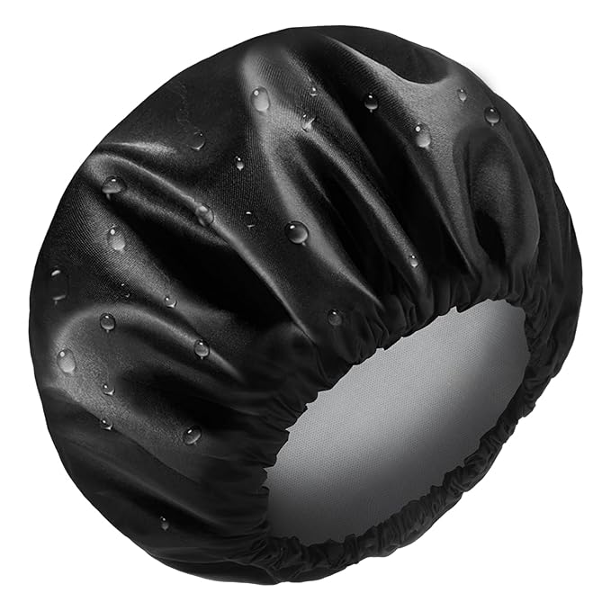 Aquior Shower Cap, Reusable Shower Cap for Women,Men, Waterproof Layer Hair Cap, Large Size for Long Hair, Braids, Curly, or Short Hair, for Girls Spa Home Salon Use (Black)