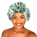 Shower Cap for Women Reusable Waterproof Bath Cap for Long Hair Cap for Shower Cute Extra Large Turban Shower Cap for Braids(Plantain Leaves)
