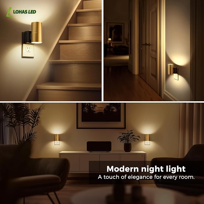 L LOHAS LED Night Light,Dimmable Night Lights Plug into Wall, 2 Pack Automatic Nightlight with Light Sensor, 3000K Soft White 0-100LM Modern Nightlight for Kids Bedroom Hallway
