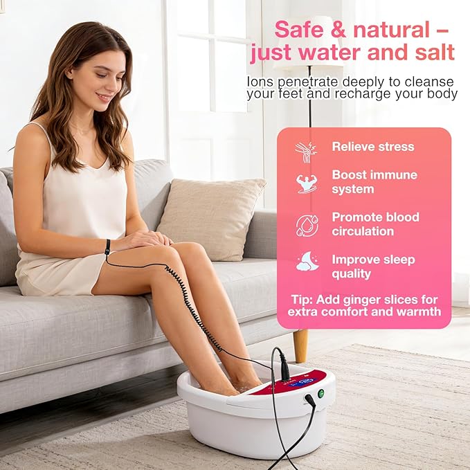 veicomtech Ionic Foot Bath Detox Machine, Foot Detox Machine, Ionic Foot Spa Kit with 10 Ginger Tablets 2 Arrays 25 Tub Liners for Home use or Salon
