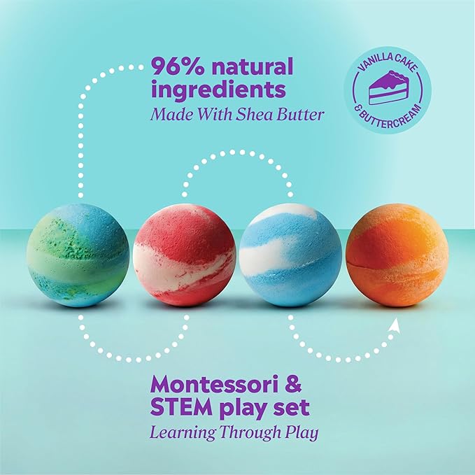 ONYX Professional Fizz Fantasy Hydrating Kid’s Bath Bomb, Vanilla Cake and Buttercream Scented | 4 Pack Kids Bath Bomb Set with Surprise Inside | Gentle Bath Bomb for Kids, 4 Count