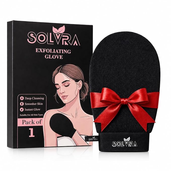 Exfoliating glove for Shower & Exfoliating body scrubber – 100% Vegan Viscose Kessa Mitt for Dead Skin Removal, Self-Tan Fade & Keratosis Pilaris –Dual-Texture Glove for Spa & Massage (1 Pack BlacK)