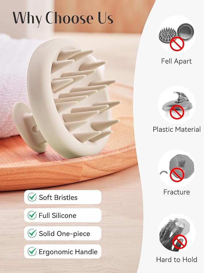 HEETA Scalp Massager Hair Growth, Scalp Scrubber with Soft Bristles, Integrated Silicone Design, Scalp Exfoliator for Dandruff Removal & Relax Scalp, Shampoo Brush Fit Wet Dry Hair Use, Oatmeal