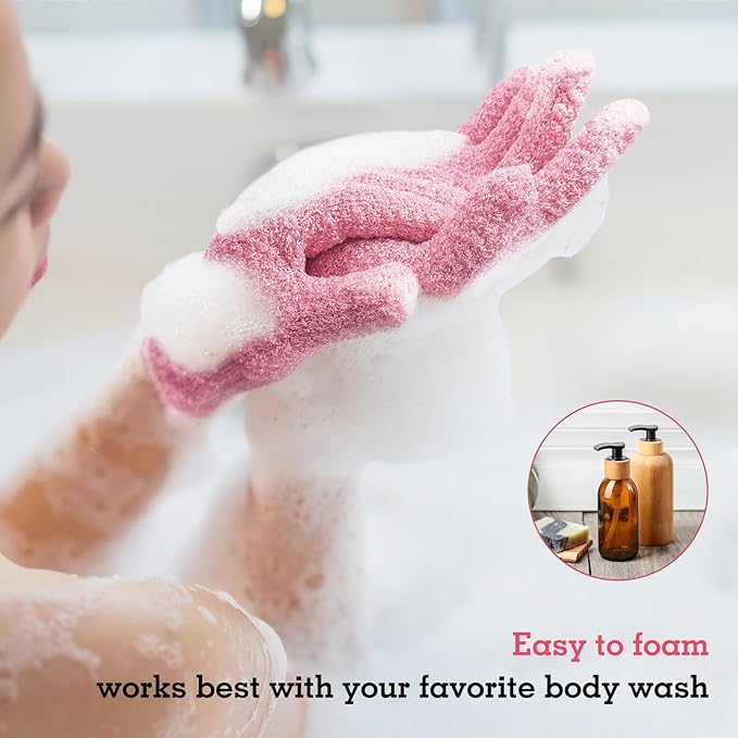 Evridwear Exfoliating Glove Shower Gloves Exfoliate Dead Skin for Dry Sensitive Skin No Irritation with Hanging Loop (3 Exfoliation Level Mixed- 3 Pairs)